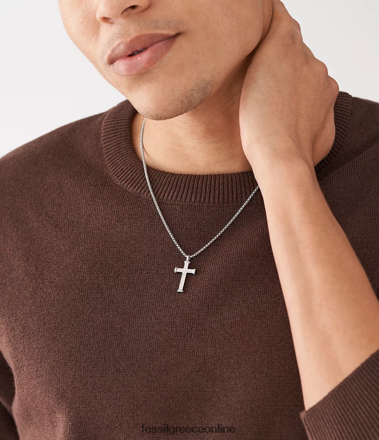 Fossil άνδρες κολιέ από ανοξείδωτο ατσάλι με σημαντικές στιγμές FVT06R1920 κοσμήματα ασημί-τόνος