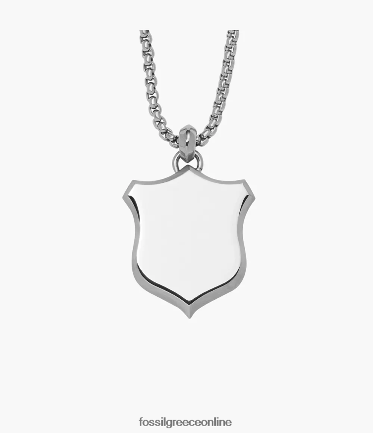 Fossil άνδρες κολιέ ασπίδα κληρονομιάς από ανοξείδωτο ατσάλι FVT06R1922 κοσμήματα ασημί-τόνος