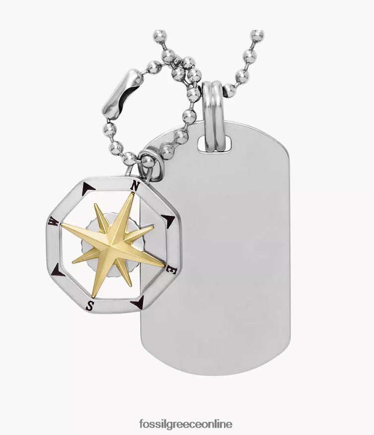 Fossil άνδρες Κολιέ με ετικέτα σκύλου από ανοξείδωτο χάλυβα Sutton FVT06R1902 κοσμήματα ασημί-τόνος