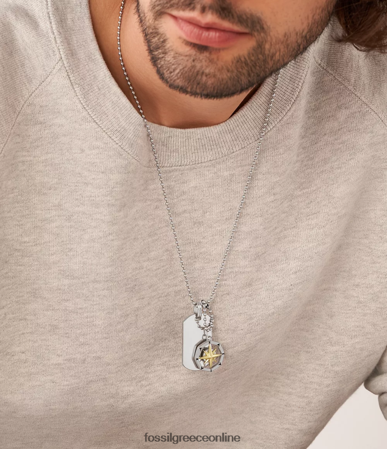 Fossil άνδρες Κολιέ με ετικέτα σκύλου από ανοξείδωτο χάλυβα Sutton FVT06R1902 κοσμήματα ασημί-τόνος