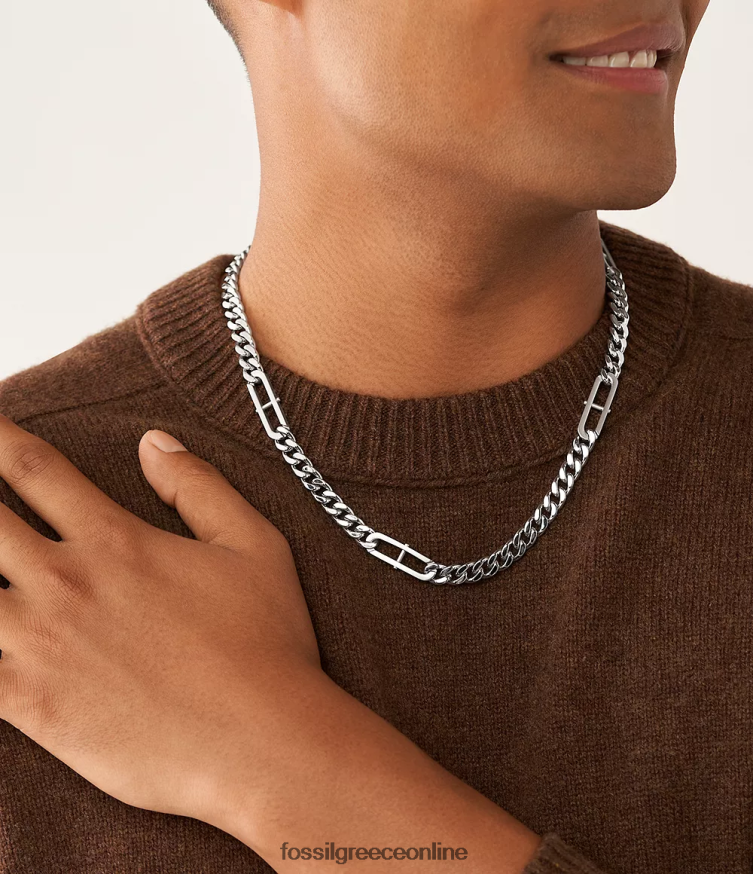 Fossil άνδρες κληρονομιά d-link κολιέ αλυσίδα από ανοξείδωτο ατσάλι FVT06R1915 κοσμήματα ασημί-τόνος