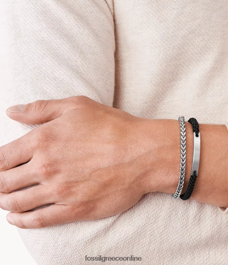Fossil άνδρες βραχιόλι από νάιλον και ατσάλι με διπλό σκέλος FVT06R1847 κοσμήματα ασημί-τόνος