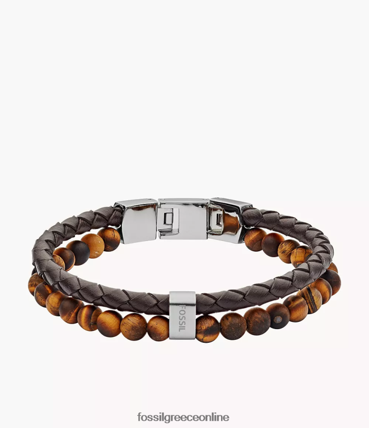Fossil άνδρες δερμάτινο βραχιόλι FVT06R1849 κοσμήματα μάτι της τίγρης και καφέ