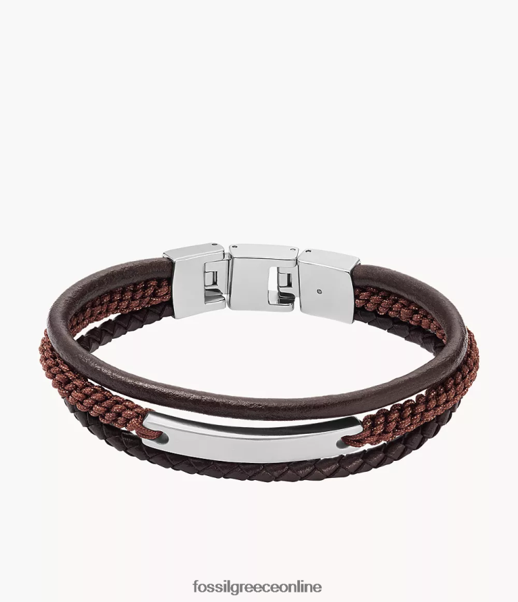 Fossil άνδρες δερμάτινο πολύκλωνο βραχιόλι FVT06R1851 κοσμήματα καφέ