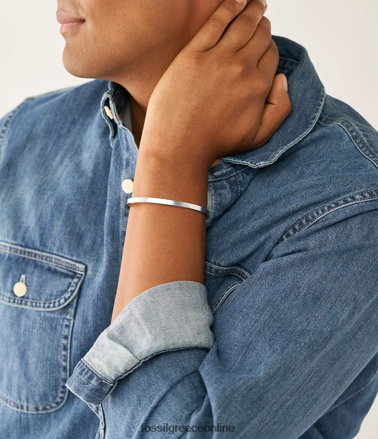 Fossil άνδρες μοντέρνο αμερικάνικο βραχιόλι με μανσέτα από ανοξείδωτο ατσάλι FVT06R1853 κοσμήματα ασημί-τόνος