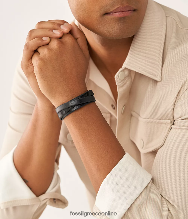 Fossil άνδρες βραχιόλι με δερμάτινο περιτύλιγμα FVT06R1861 κοσμήματα μαύρος