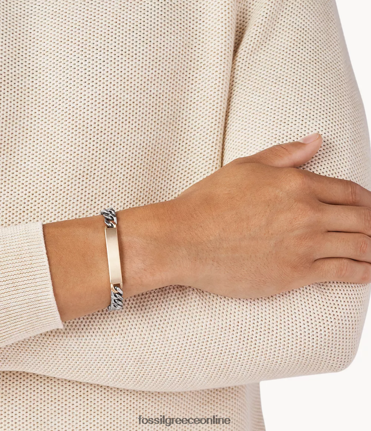 Fossil άνδρες Βραχιόλι ταυτότητας από ανοξείδωτο ατσάλι βασικά προϊόντα πρώτης ανάγκης FVT06R1871 κοσμήματα διχρωμία