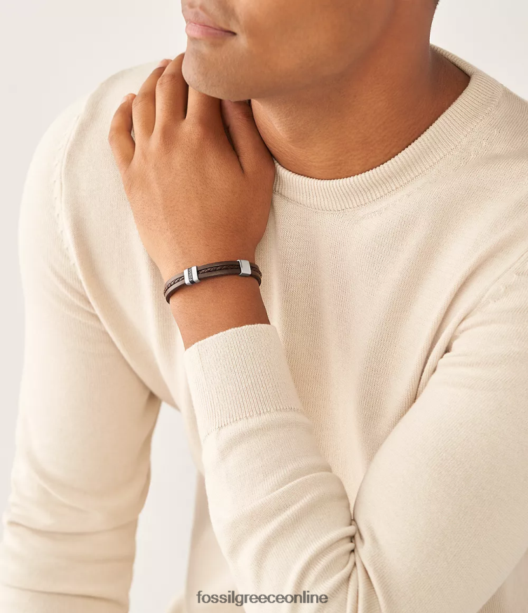 Fossil άνδρες δερμάτινο βραχιόλι με δερμάτινο λουράκι FVT06R1880 κοσμήματα καφέ