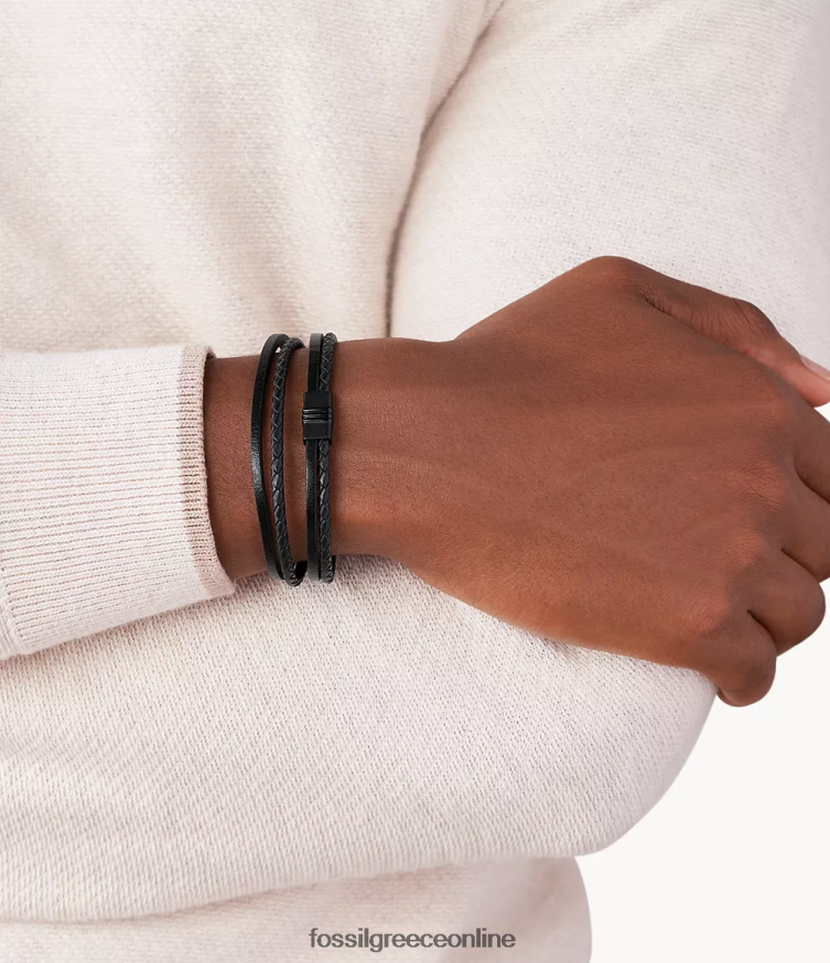 Fossil άνδρες δερμάτινο βραχιόλι με πολλά σκέλη FVT06R1887 κοσμήματα μαύρος