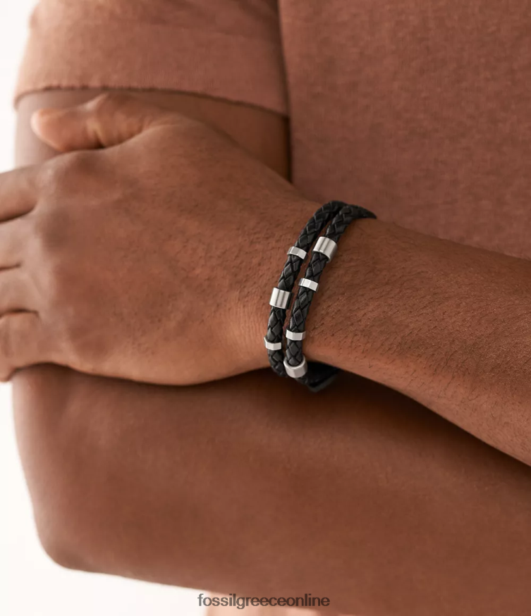 Fossil άνδρες δερμάτινο βραχιόλι με δερμάτινο λουράκι FVT06R1893 κοσμήματα μαύρος