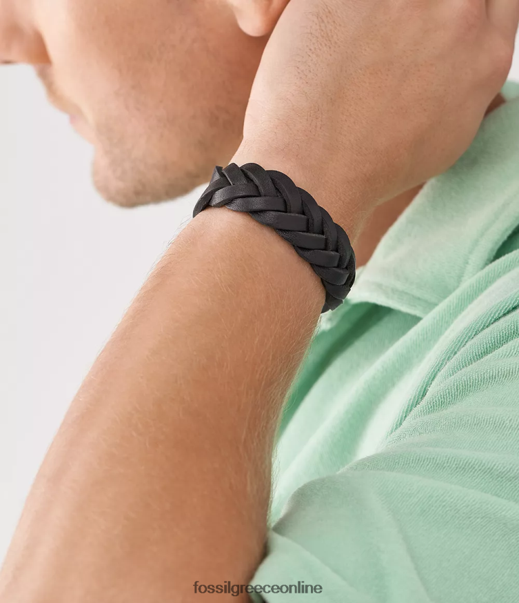 Fossil άνδρες δερμάτινο βραχιόλι με δερμάτινο λουράκι FVT06R1894 κοσμήματα μαύρος