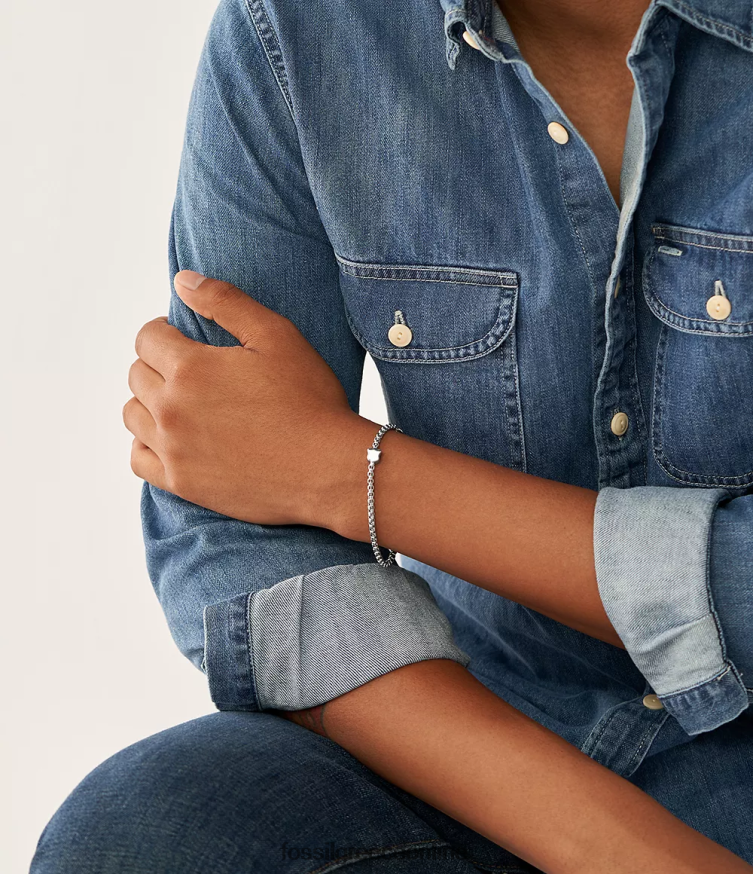 Fossil άνδρες βραχιόλι με αλυσίδα από ανοξείδωτο ατσάλι ασπίδα κληρονομιάς FVT06R1896 κοσμήματα ασημί-τόνος