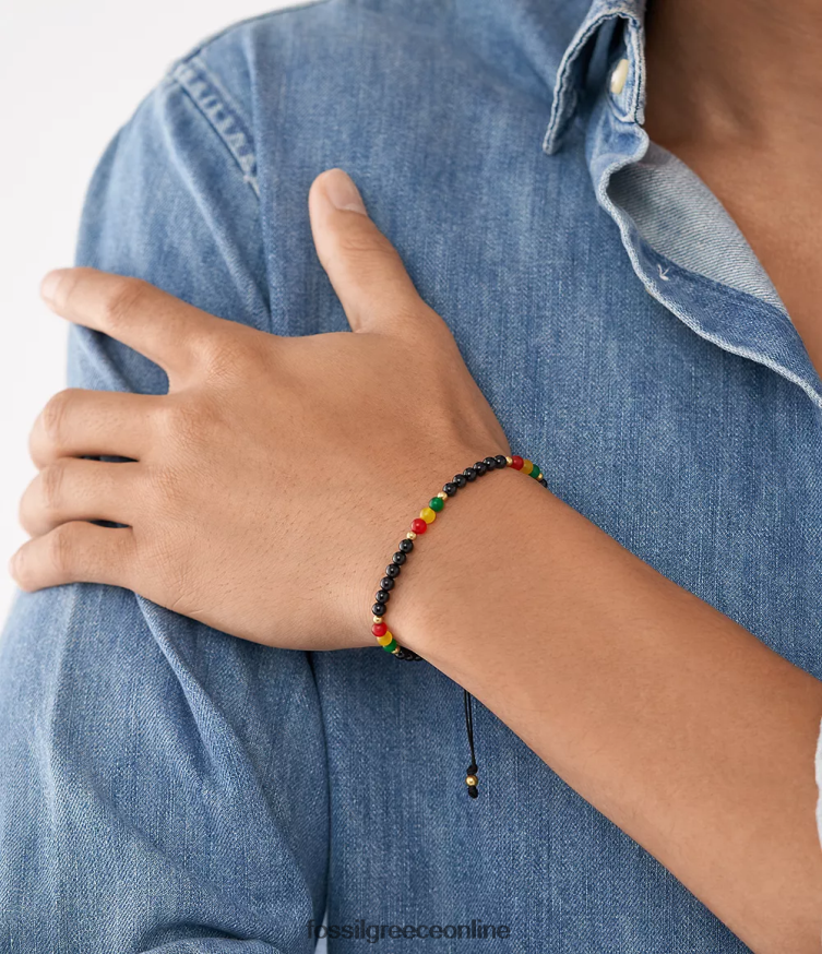 Fossil άνδρες βραχιόλι με χάντρες από όνυχα και νεφρίτη μήνα ιστορίας FVT06R1942 κοσμήματα μαύρος