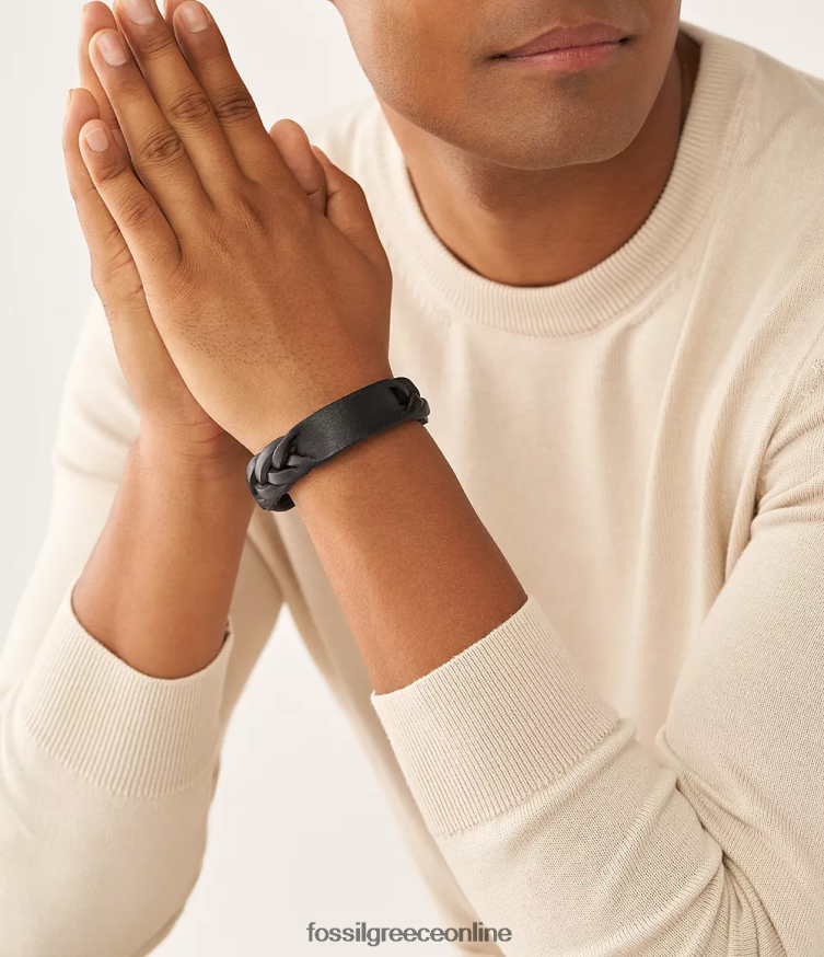 Fossil άνδρες κληρονομιά πλεγμένο δερμάτινο βραχιόλι με λουράκι FVT06R1958 κοσμήματα μαύρος