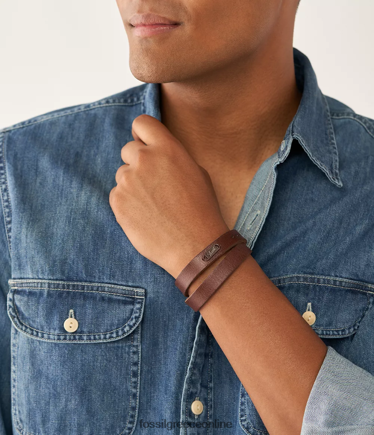 Fossil άνδρες Heritage δερμάτινο λουράκι με διπλό περιτύλιγμα FVT06R1959 κοσμήματα καφέ