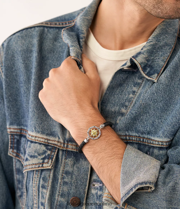 Fossil άνδρες Βραχιόλι σταθμός πυξίδας sutton από ανοξείδωτο ατσάλι FVT06R1882 κοσμήματα ασημί-τόνος