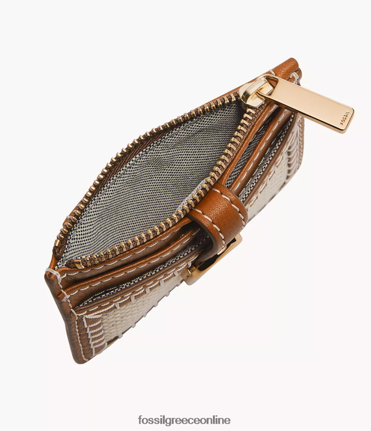 Fossil γυναίκες vada θήκη για κάρτες με φερμουάρ FVT06R762 πορτοφόλι ανοιχτό καφέ