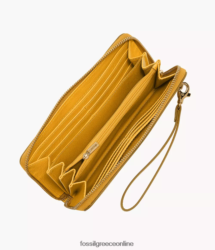 Fossil γυναίκες φερμουάρ logan γύρω από τον συμπλέκτη FVT06R794 πορτοφόλι κίτρινος