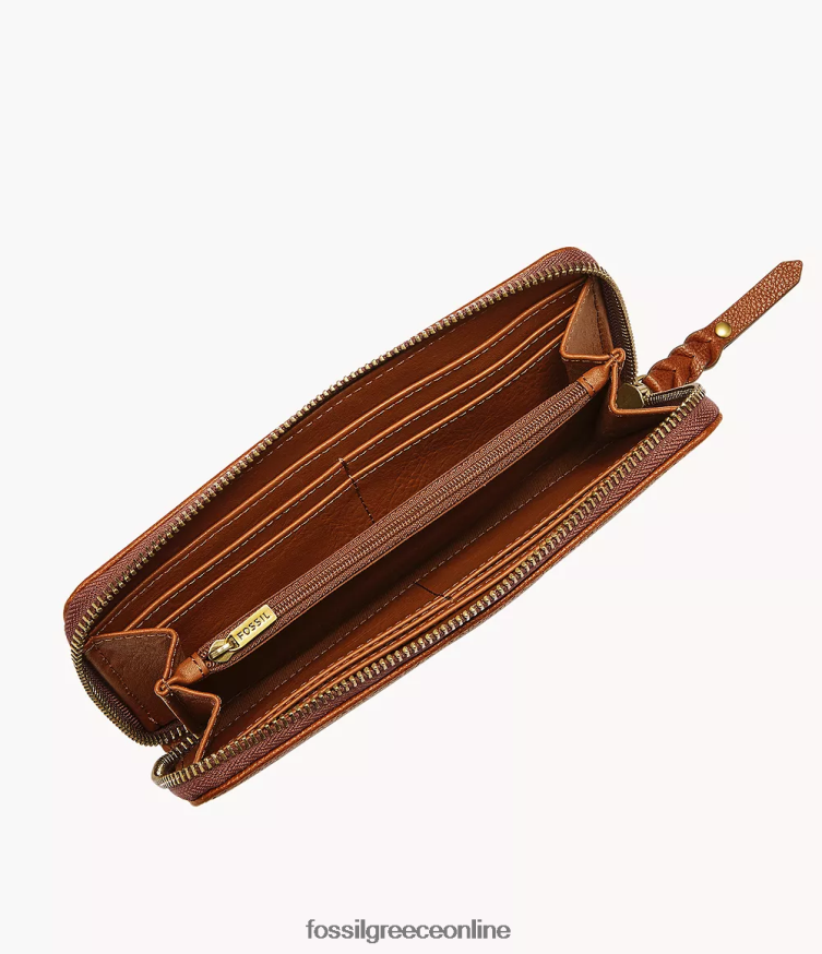 Fossil γυναίκες συμπλέκτης tara με φερμουάρ FVT06R886 πορτοφόλι καφέ