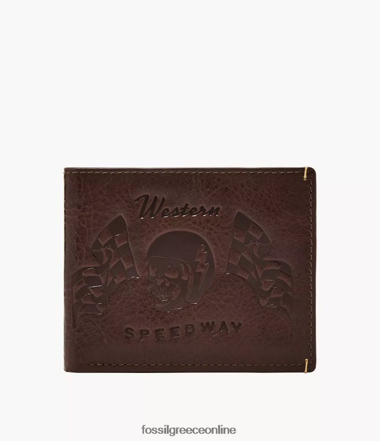 Fossil άνδρες bronson bifold με id FVT06R1697 πορτοφόλι σκούρο καφέ