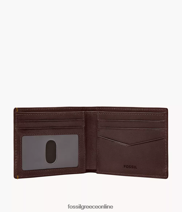 Fossil άνδρες bronson bifold με id FVT06R1697 πορτοφόλι σκούρο καφέ