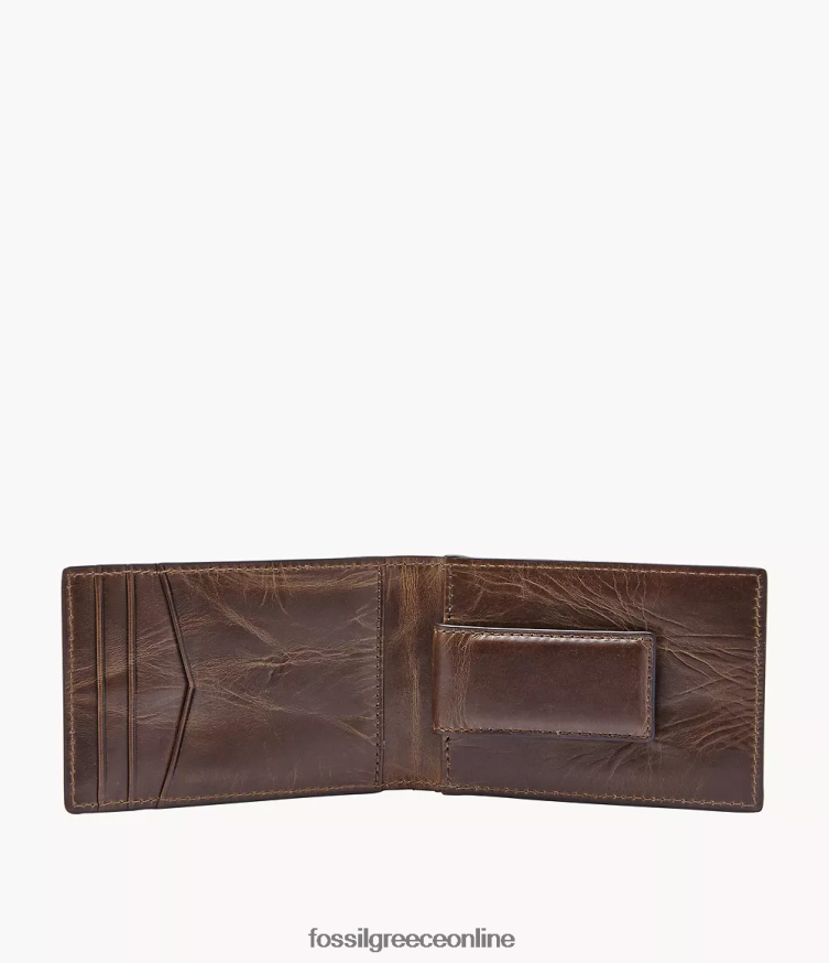 Fossil άνδρες δίπτυχο κλιπ χρημάτων derrick FVT06R1659 πορτοφόλι καφέ