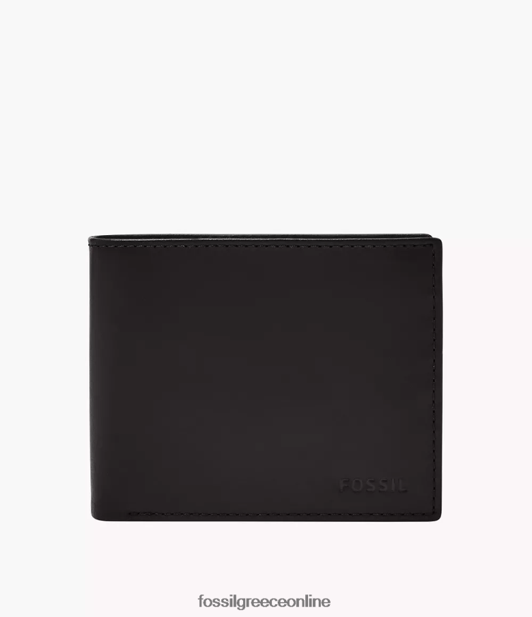 Fossil άνδρες derrick rfid μεγάλη τσέπη για κέρματα δίπτυχο FVT06R1668 πορτοφόλι μαύρος