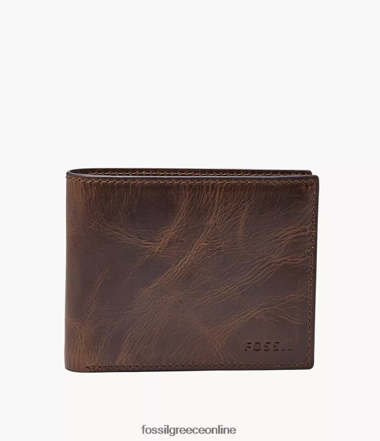 Fossil άνδρες derrick rfid bifold με flip id FVT06R1655 πορτοφόλι καφέ