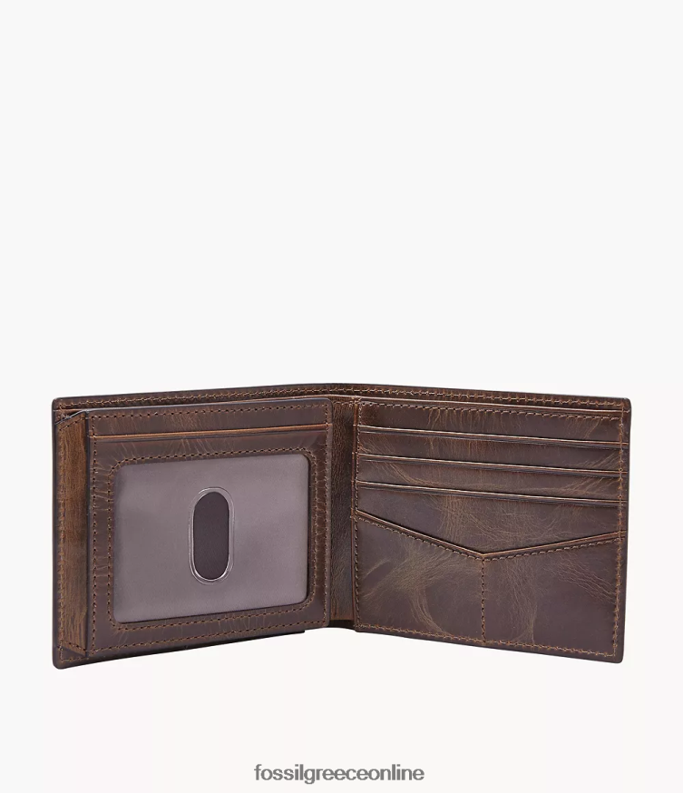 Fossil άνδρες derrick rfid bifold με flip id FVT06R1655 πορτοφόλι καφέ
