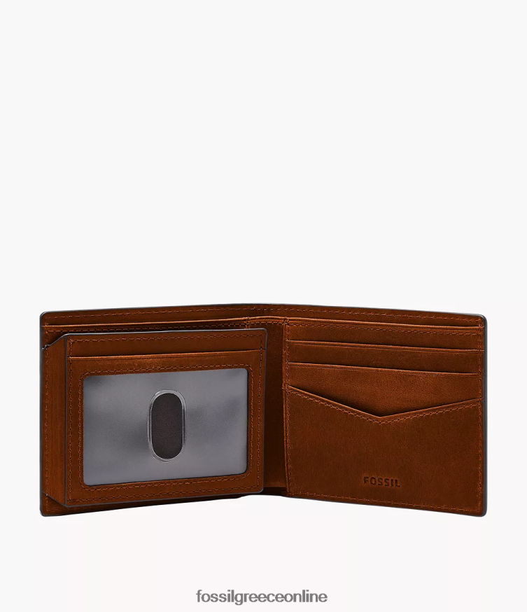 Fossil άνδρες everett bifold με flip id FVT06R1678 πορτοφόλι καφέ