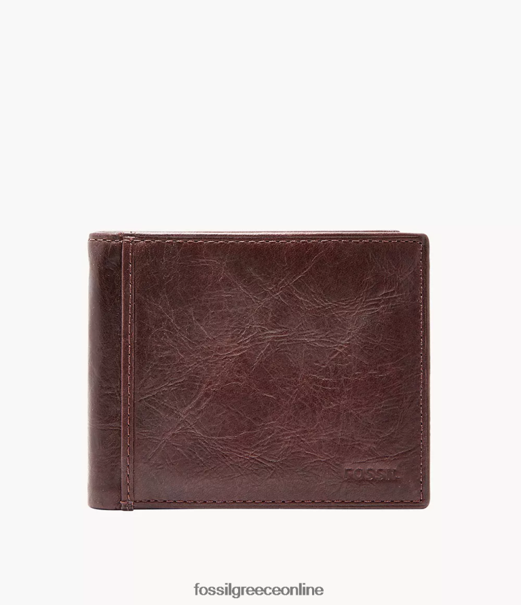 Fossil άνδρες ingram rfid bifold με flip id FVT06R1664 πορτοφόλι καφέ