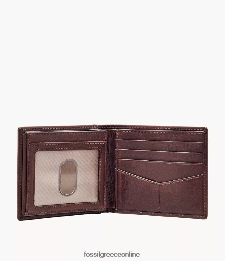 Fossil άνδρες ingram rfid bifold με flip id FVT06R1664 πορτοφόλι καφέ
