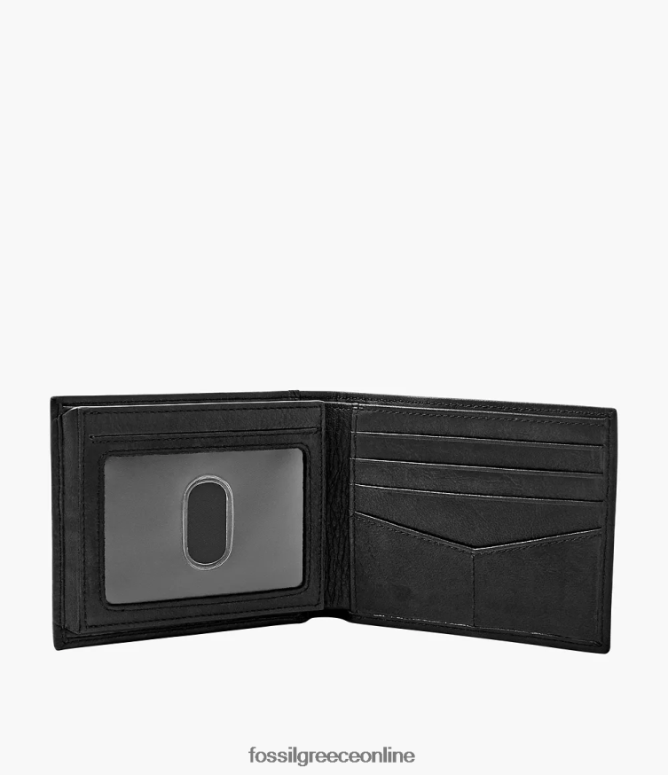 Fossil άνδρες ingram rfid bifold με flip id FVT06R1666 πορτοφόλι μαύρος