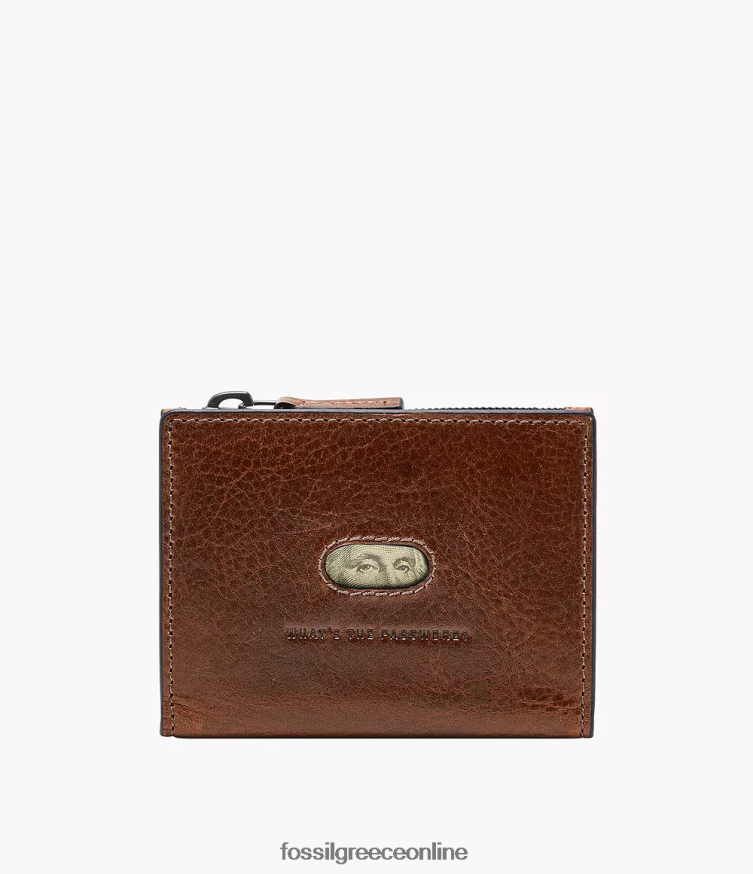Fossil άνδρες Θήκη με φερμουάρ κάρτας andrew FVT06R1730 πορτοφόλι κονιάκ