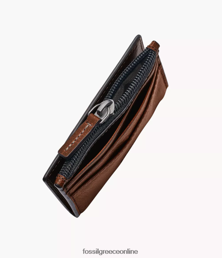 Fossil άνδρες Θήκη με φερμουάρ κάρτας andrew FVT06R1730 πορτοφόλι κονιάκ