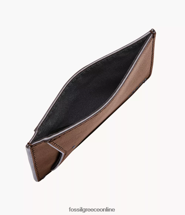 Fossil άνδρες δερμάτινη θήκη για κάρτες joshua cactus FVT06R1737 πορτοφόλι καφέ