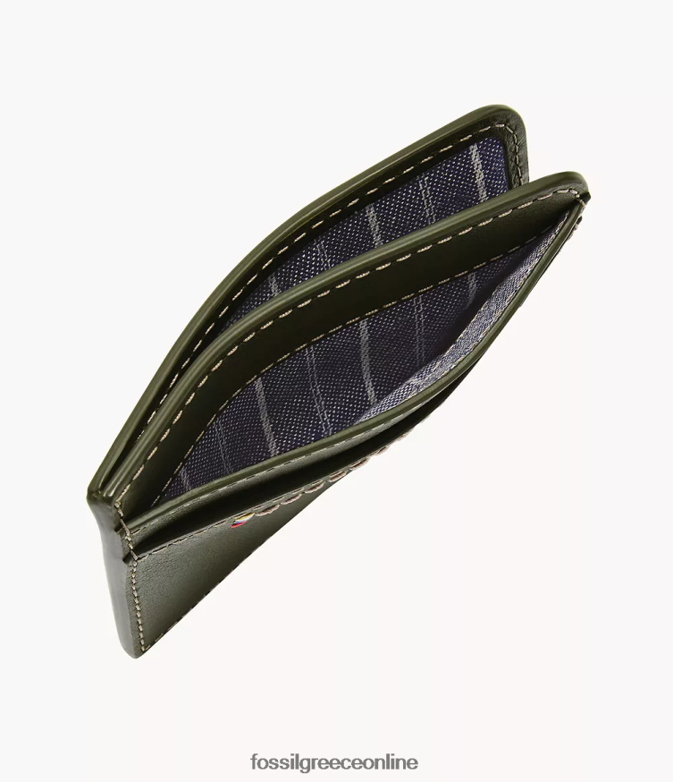 Fossil άνδρες θήκη για κάρτες tremont FVT06R1723 πορτοφόλι ελιά