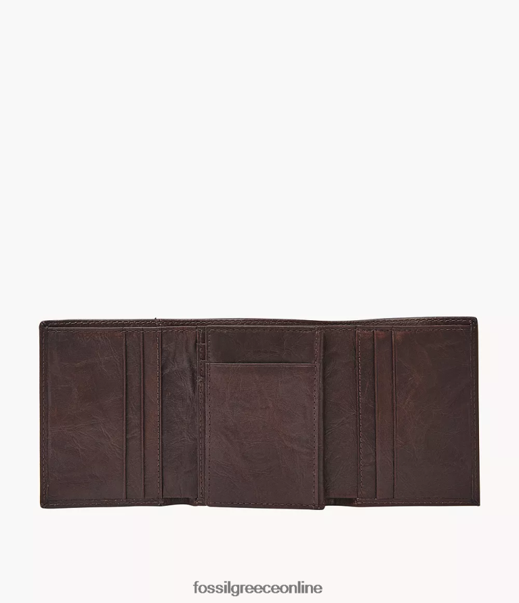 Fossil άνδρες τρίπτυχο βελόνας FVT06R1755 πορτοφόλι καφέ