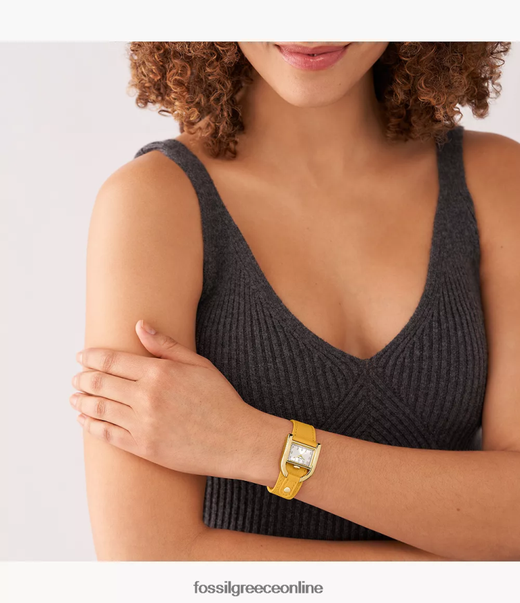 Fossil γυναίκες Harwell δερμάτινο ρολόι τριών χεριών litehide FVT06R103 παρακολουθώ κίτρινος