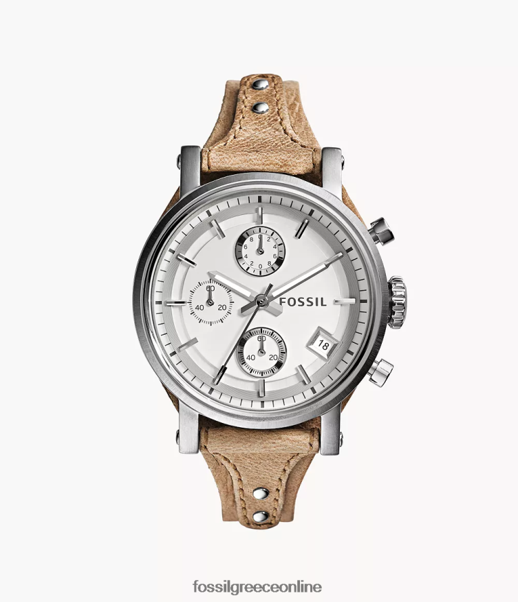 Fossil γυναίκες γνήσιο ρολόι boyfriend χρονογράφος από οστέινο δέρμα FVT06R104 παρακολουθώ μπεζ