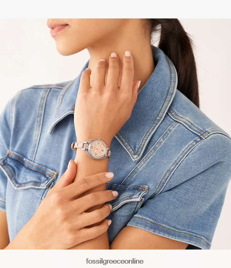 Fossil γυναίκες δερμάτινο ρολόι carlie σε μπεζ λιτεχάι τριών χεριών FVT06R223 παρακολουθώ λάτε