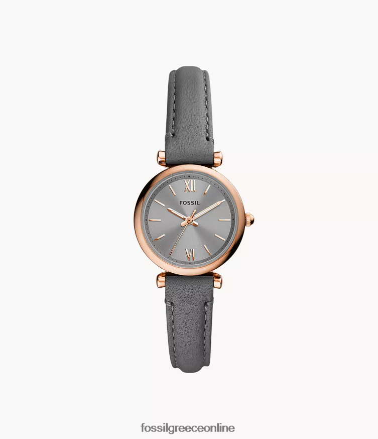 Fossil γυναίκες carlie mini δερμάτινο ρολόι τριών χεριών FVT06R102 παρακολουθώ γκρί