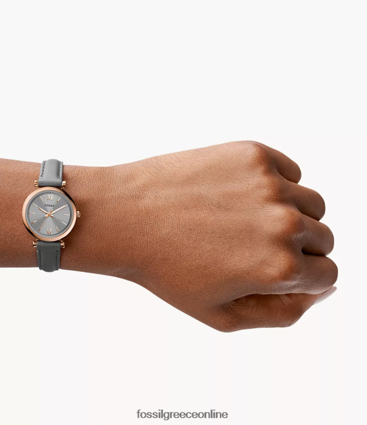 Fossil γυναίκες carlie mini δερμάτινο ρολόι τριών χεριών FVT06R102 παρακολουθώ γκρί
