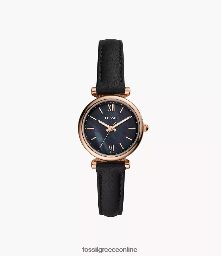 Fossil γυναίκες carlie mini δερμάτινο ρολόι τριών χεριών FVT06R92 παρακολουθώ μαύρος