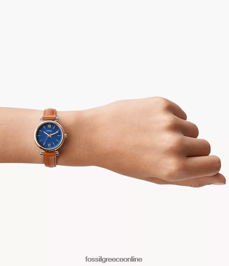 Fossil γυναίκες carlie mini δερμάτινο ρολόι τριών χεριών FVT06R93 παρακολουθώ βυρσοδέψω