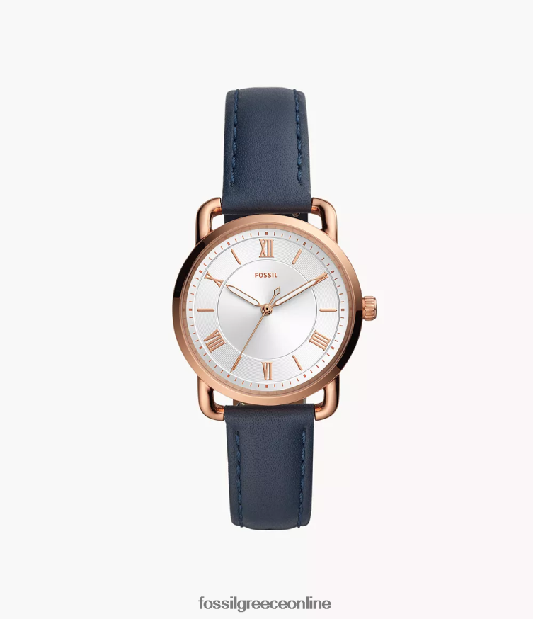 Fossil γυναίκες δερμάτινο ρολόι τριών χεριών copeland FVT06R97 παρακολουθώ μεσάνυχτα ναυτικό