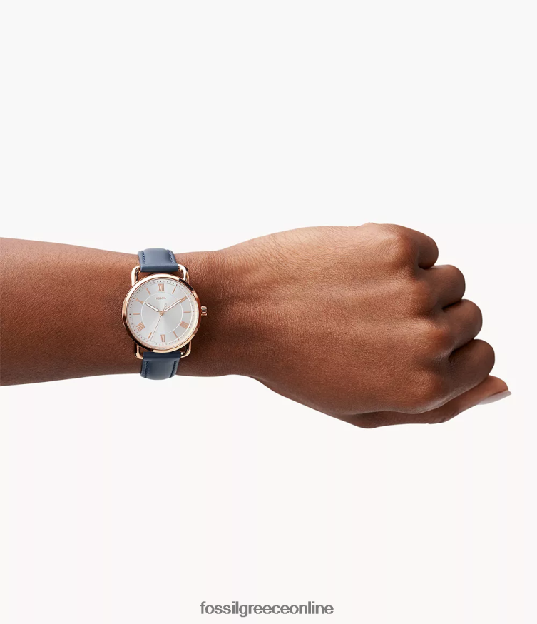 Fossil γυναίκες δερμάτινο ρολόι τριών χεριών copeland FVT06R97 παρακολουθώ μεσάνυχτα ναυτικό