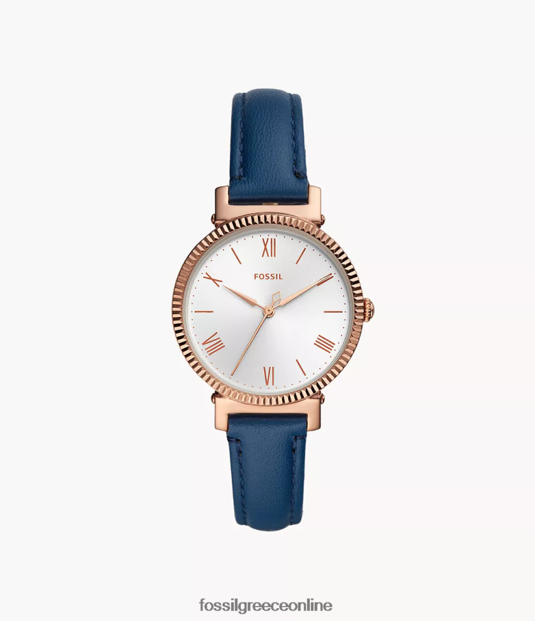 Fossil γυναίκες δερμάτινο ρολόι τριών χεριών daisy FVT06R87 παρακολουθώ μεσάνυχτα ναυτικό