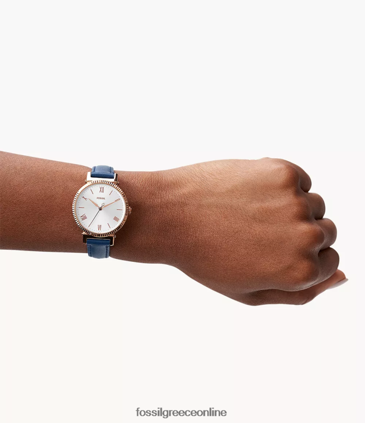 Fossil γυναίκες δερμάτινο ρολόι τριών χεριών daisy FVT06R87 παρακολουθώ μεσάνυχτα ναυτικό