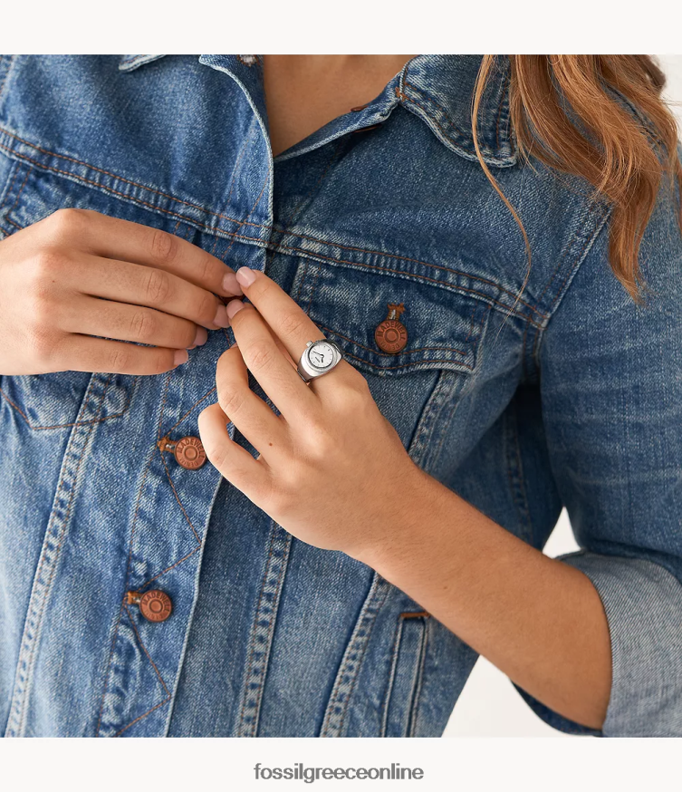 Fossil γυναίκες δαχτυλίδι ρολογιού δύο χεριών από ανοξείδωτο ατσάλι FVT06R21 δαχτυλίδι ρολογιού ασημί-τόνος